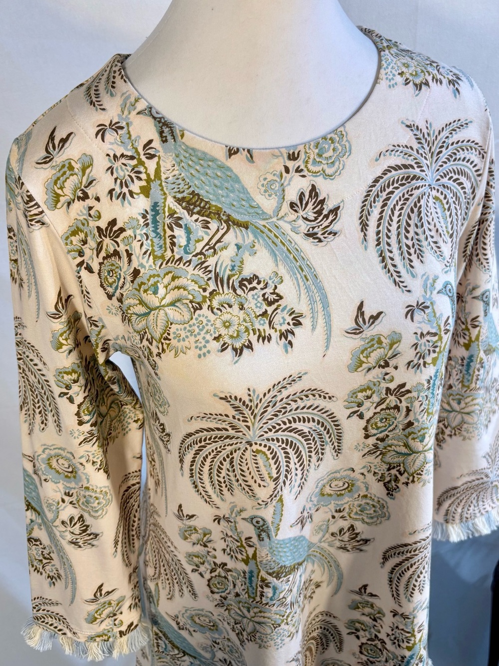 💥Spartina 449 Jane Peacock Palm Island Fringe Dress Peruvian Cotton Sz S🧡 - Picture 3 of 12